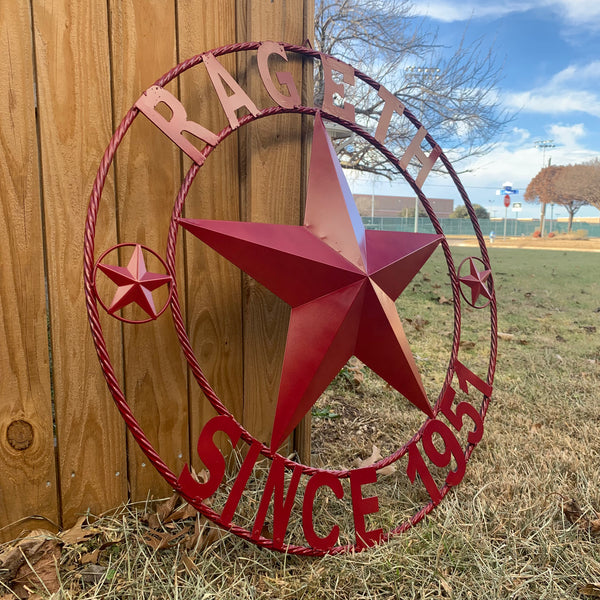 RAGETH STYLE YOUR CUSTOM STAR METAL NAME RUSTIC BURGUNDY RED PHILLIPS CUSTOM 3d STAR METAL NAME BARN STAR TWISTED ROPE RING DESIGN METAL WALL ART HOME DECOR ANY SIZE