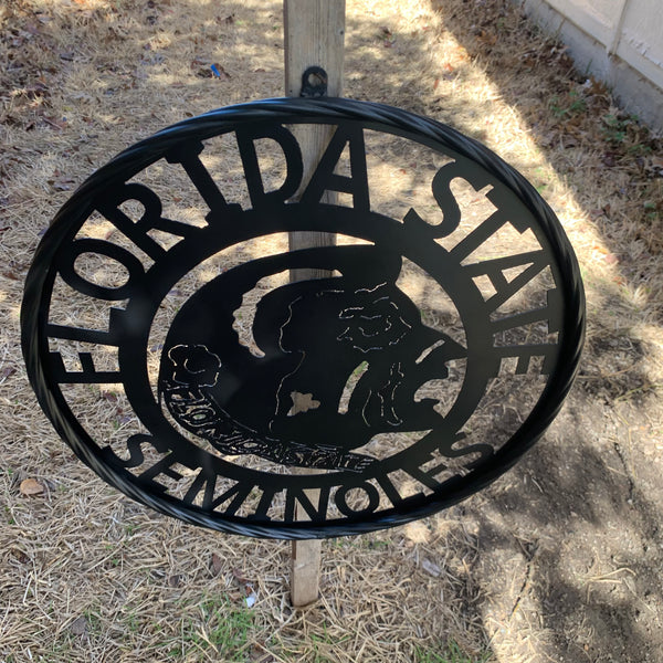 12",18", 24", 32" FSU FLORIDA STATE SEMINOLES INDIAN BLACK METAL CUSTOM VINTAGE CRAFT TEAM SIGN