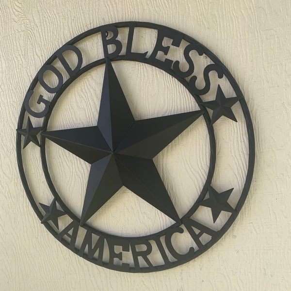 GOD BLESS AMERICA BLACK METAL BARN LONESTAR TWISTED RING METAL ART WESTERN HOME DECOR HANDMADE NEW-#EH10487