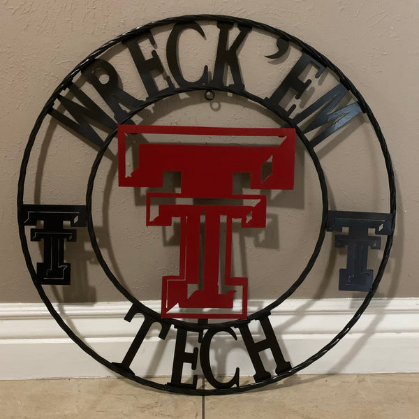 12", 18", 24", 32" WRECKEM TEXAS TECH METAL CUSTOM VINTAGE CRAFT TEAM SIGN HANDMADE