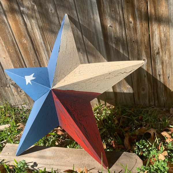 CRACKLE STYLE RED BEIGE & BLUE METAL BARN STAR METAL WALL ART WESTERN HOME DECOR RUSTIC NEW