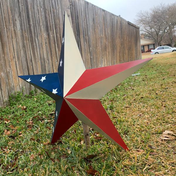 12",16",24",30",36" USA AMERICAN FLAG STAR STYLE #1 RED WHITE & BLUE METAL BARN STAR WALL ART HANDMADE STYLE# 1