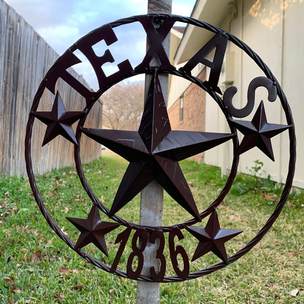 16",24",32",50" RUSTIC BROWN TEXAS 1836 BARN STAR METAL ART WESTERN HOME DECOR VINTAGE RUSTIC DARK BROWN NEW