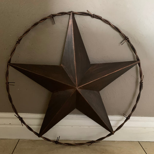 24" BARBWIRE TWISTED RING METAL WALL ART WESTERN HOME DECOR RUSTIC BRONZE COPPER #A10024