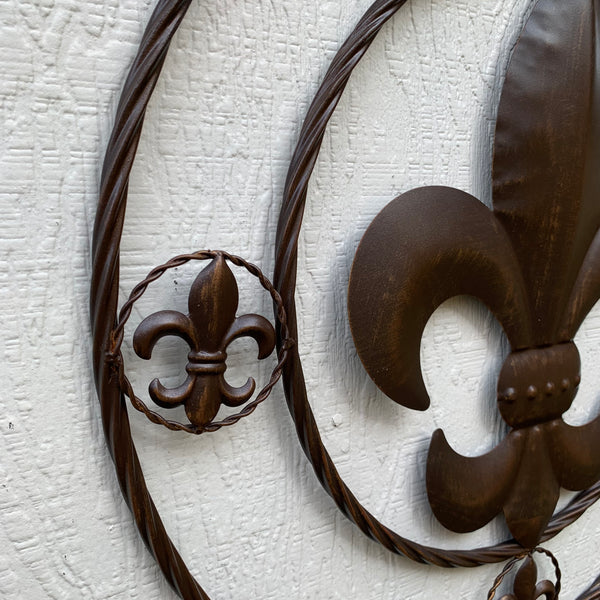 MULTI FLEUR DE LIS METAL WALL ART WESTERN HOME DECOR VINTAGE RUSTIC BROWN ART NEW