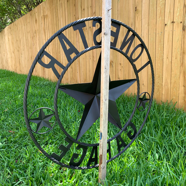 LONESTAR GARAGE STYLE CUSTOM BARN NAME STAR LONESTAR GARAGE METAL NAME BARN STAR WITH TWISTED ROPE RING 3d STAR ART WESTERN HOME DECOR RUSTIC BROWN