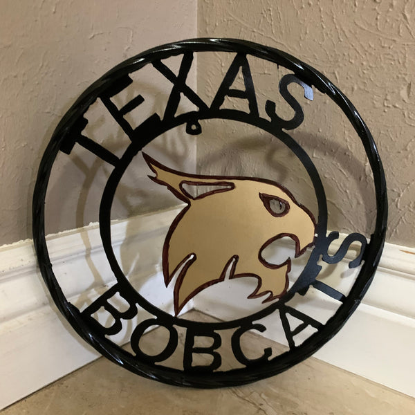 12" TEXAS BOBCATS CUSTOM METAL VINTAGE CRAFT SIGN TEAM WESTERN HOME DECOR HANDMADE