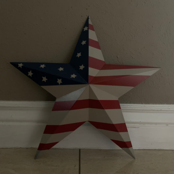 AMERICANA USA FLAG BARN STAR METAL RED BEIGE NAVY BLUE STAR WESTERN HOME DECOR HANDMADE