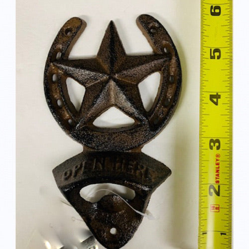 #SI_G004 HORSESHOE STAR BOTTLE OPENER CAST IRON METAL WESTERN HOME DECOR CRAFT