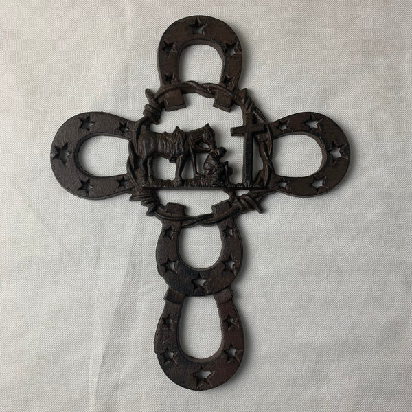 #Si56356 COWBOY PRAYER WESTERN CROSS CAST IRON HOME DECOR NEW