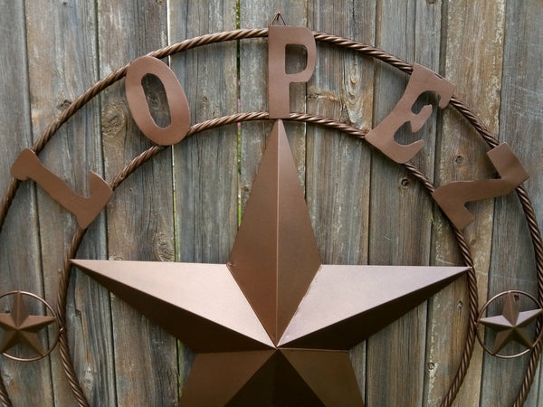 LOPEZ CUSTOM STAR NAME BARN METAL STAR 3d TWISTED ROPE RING WESTERN HOME DECOR RUSTIC  BRONZE HANDMADE 24",32",34",36",40",42",44",46",50"