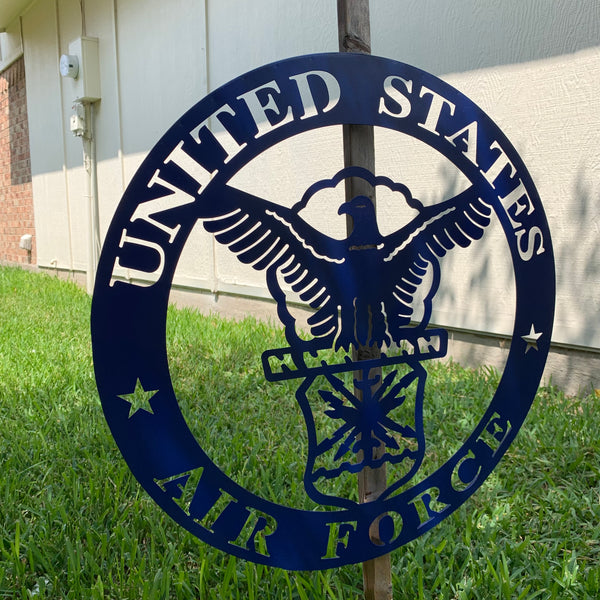 24" US AIR FORCE LASERCUT BLUE MILITARY METAL WALL ART AIRFORCE WESTERN HOME DECOR NEW