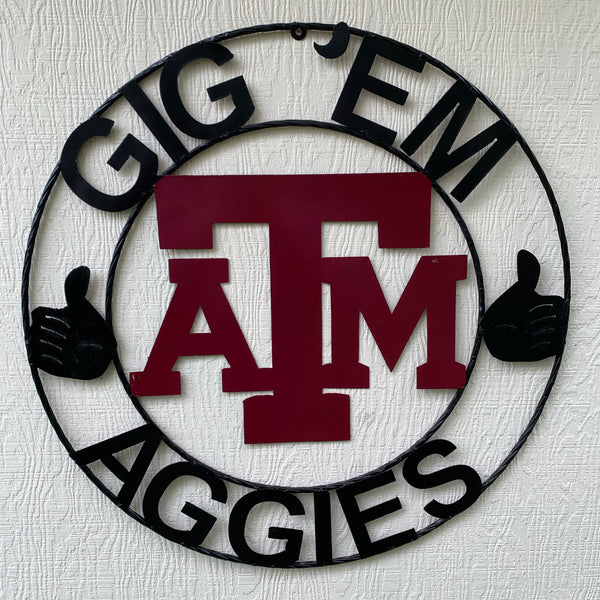 GIGEM AGGIES METAL CUSTOM VINTAGE CRAFT TEAM SIGN HANDMADE