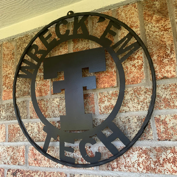 12",18",24",32",36" WRECKEM TEXAS TECH SOLID PLAIN T CUSTOM VINTAGE CRAFT METAL TEAM SIGN HANDMADE