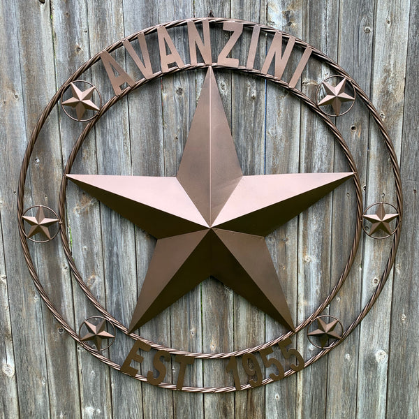KOLET FAMILY STYLE YOUR CUSTOM FAMILY NAME STAR METAL BARN STAR ROPE RING KOLET FAMILY WESTERN HOME DECOR VINTAGE RUSTIC BROWN NEW HANDMADE 24",32",34",36",40",42",44",46",50"