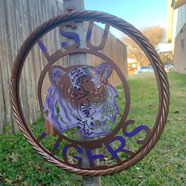 12" LSU TIGERS CUSTOM METAL VINTAGE CRAFT HOME DECOR HANDMADE