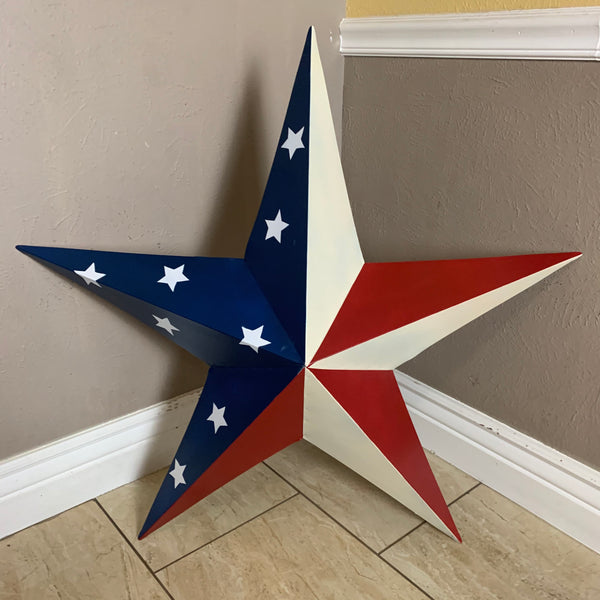 12",16",24",30",36" USA AMERICAN FLAG STAR STYLE #1 RED WHITE & BLUE METAL BARN STAR WALL ART HANDMADE STYLE# 1