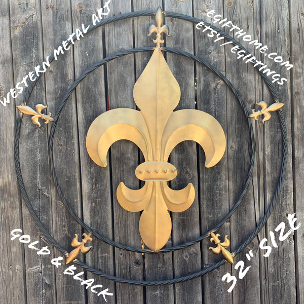 32" MULTI FLEUR DE LIS GOLD & BLACK METAL WALL ART WESTERN HOME DECOR VINTAGE RUSTIC BROWN ART NEW