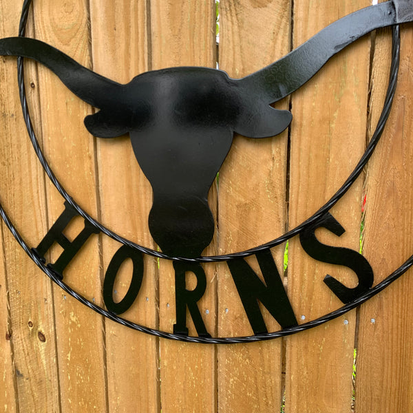 HOOKEM HORNS GLOSSY BLACK TEXAS LONGHORNS HOOK EM METAL CUSTOM VINTAGE CRAFT WALL ART TEAM SIGN HANDMADE