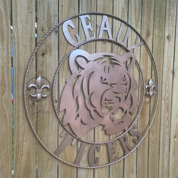 12",18", 24", 32", 36" GEAUX TIGERS HAMMERED COPPER CUSTOM METAL VINTAGE CRAFT SIGN TEAM HANDMADE