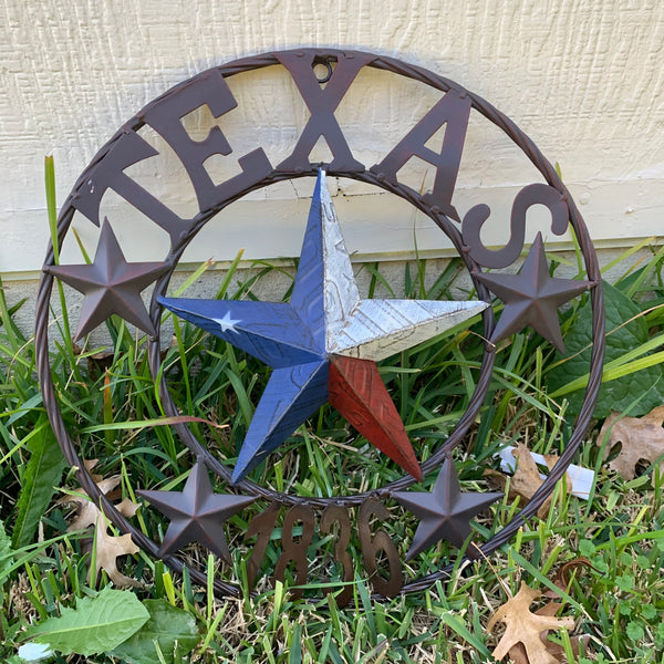 16", 24", 32", 34", 40" TEXAS 1836 LICENSE PLATE FLAG BARN STAR METAL WALL WESTERN HOME DECOR RED WHITE BLUE ART