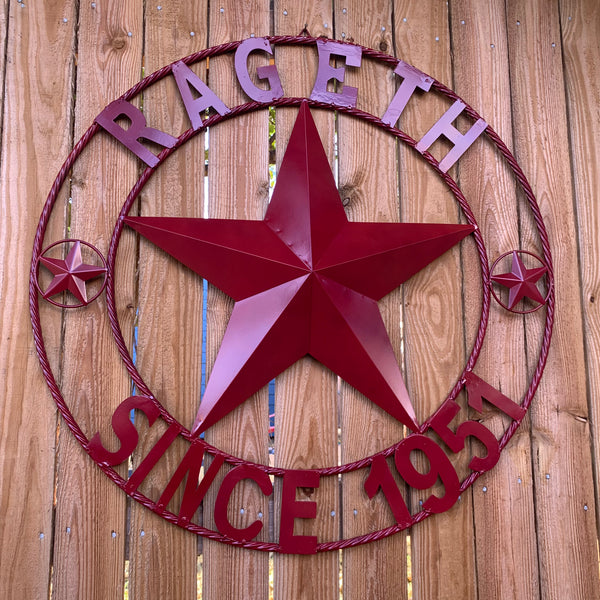 RAGETH STYLE YOUR CUSTOM STAR METAL NAME RUSTIC BURGUNDY RED PHILLIPS CUSTOM 3d STAR METAL NAME BARN STAR TWISTED ROPE RING DESIGN METAL WALL ART HOME DECOR ANY SIZE