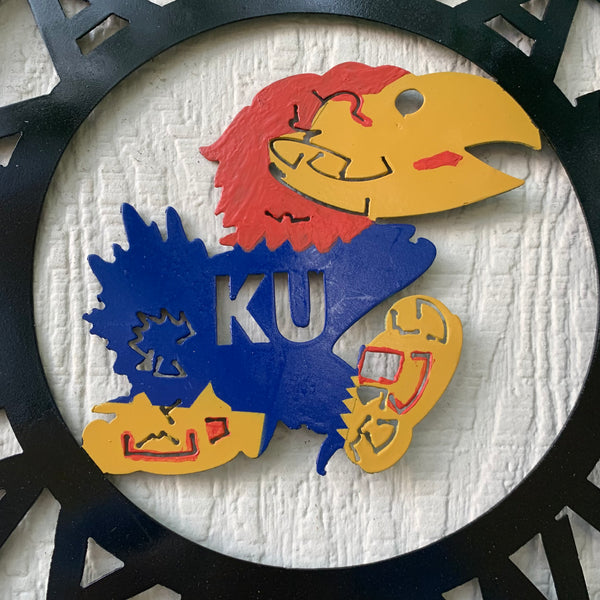 KANSAS JAYHAWKS METAL CUSTOM VINTAGE CRAFT WALL ART TEAM SIGN HANDMADE