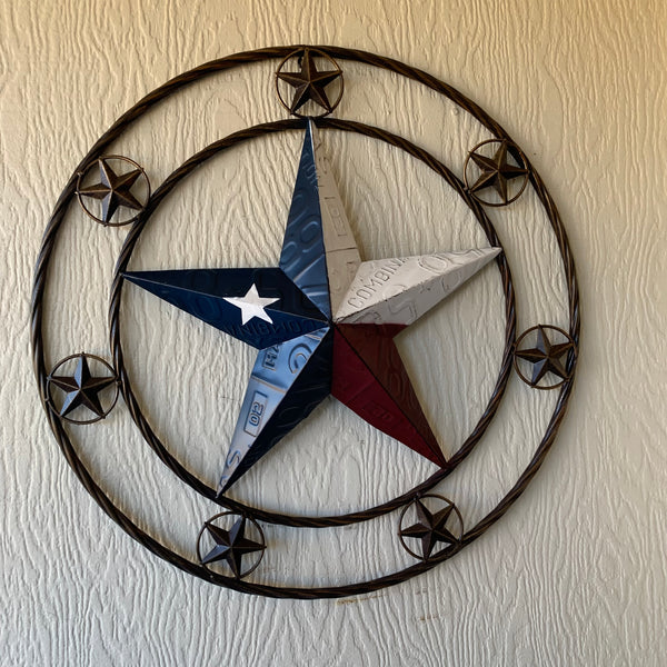 24" LICENSE PLATE MULTI STAR RED WHITE BLUE METAL BARN STAR WESTERN HOME DECOR NEW