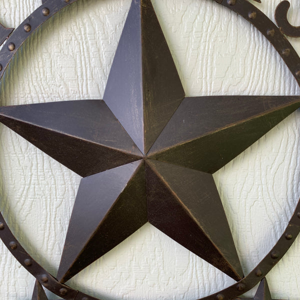 24" TEXAS BARN STAR BEADED METAL ART WESTERN HOME DECOR VINTAGE RUSTIC DARK BRONZE