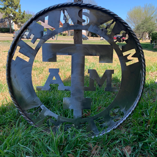 24" TEXAS A&M WIDE BAND RAW METAL CUSTOM VINTAGE CRAFT WALL ART TEAM SIGN HANDMADE