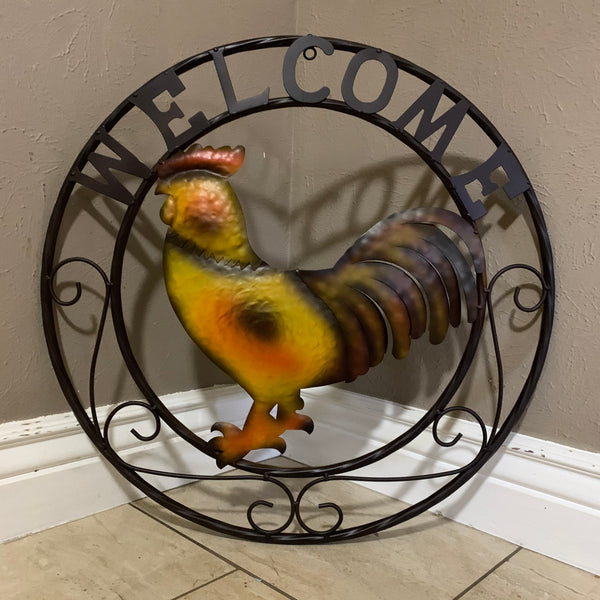 WELCOME 24" ROOSTER & METAL SCROLL STYLE WESTERN HOME DECOR HANDMADE NEW-#EH10143