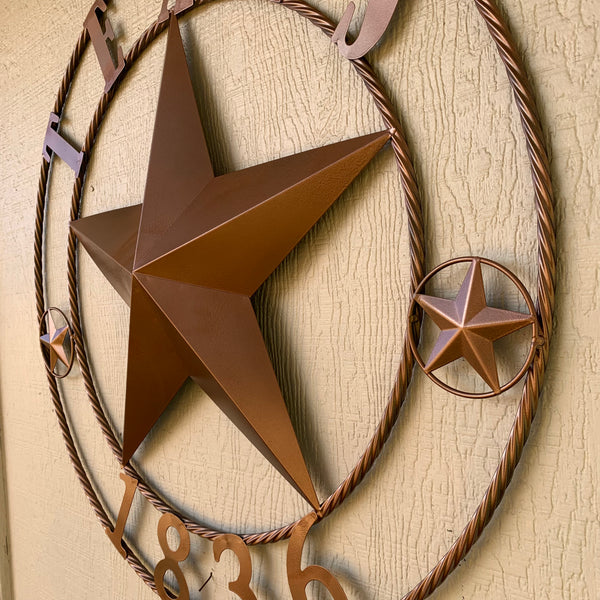 24", 32",36",40" TEXAS 1836 HAMMERED COPPER  BARN STAR METAL WALL WESTERN HOME DECOR RED WHITE BLUE ART