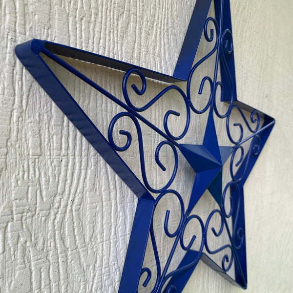 17" SCROLL ART BRIGHT BLUE Barn Star Metal Wall Art Western Home Decor Vintage Rustic Bronze Copper Art New-#A18002