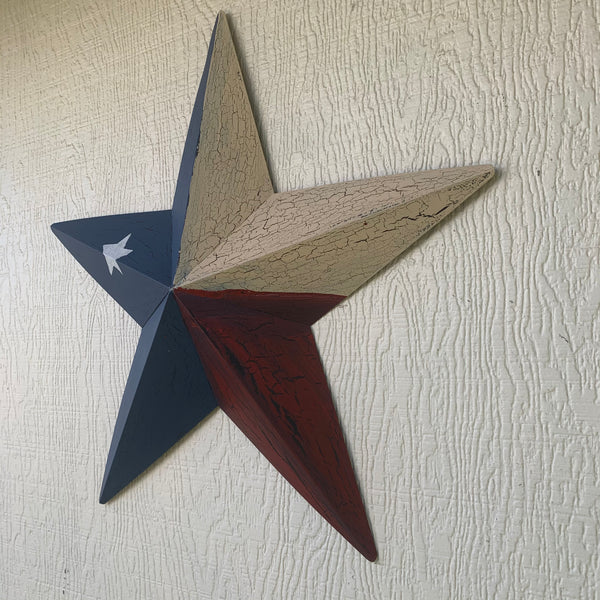 CRACKLE STYLE RED BEIGE & BLUE METAL BARN STAR METAL WALL ART WESTERN HOME DECOR RUSTIC NEW