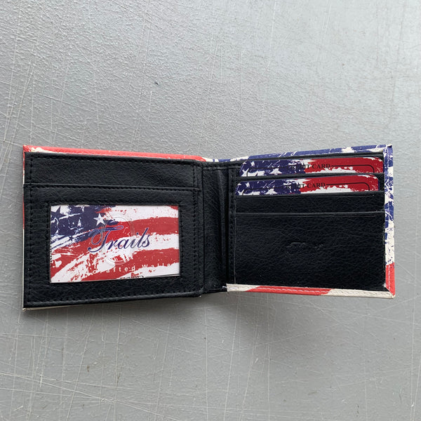 4.25" x 3.75" USA FLAG RED WHITE BLUE WALLET LEATHER BIFOLD WALLET NEW-- FREE SHIPPING