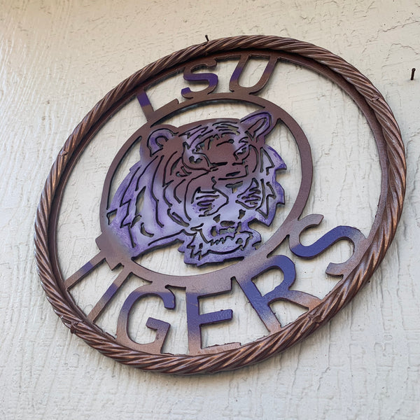 12" LSU TIGERS CUSTOM METAL VINTAGE CRAFT HOME DECOR HANDMADE