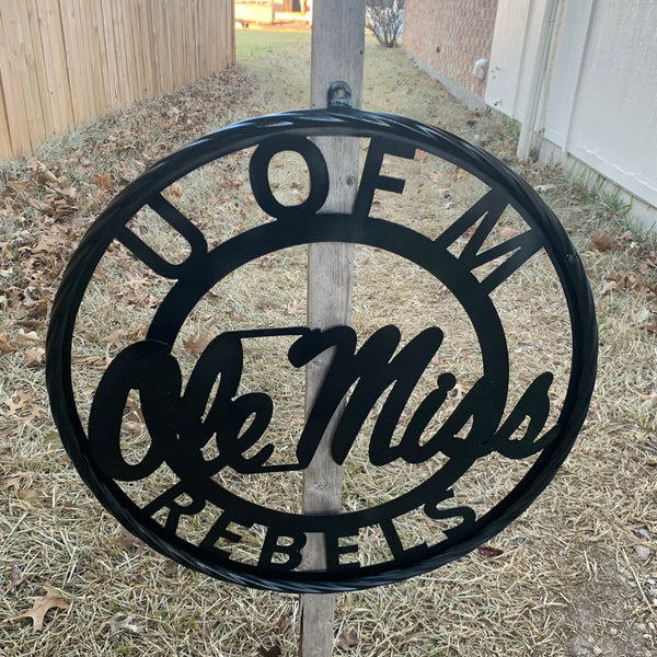 12",18",24",32" OLE MISS REBELS MISSISSIPPI BLACK CUSTOM VINTAGE METAL CRAFT TEAM SIGN HANDMADE RUSTIC BLACK