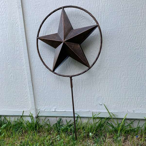12",16",24" DOUBLE STAR ON STAKE METAL BRONZE COPPER BARN STAR WITH TWISTED ROPE RING CRAFT WESTERN HOME DECOR RUSTIC DECOR