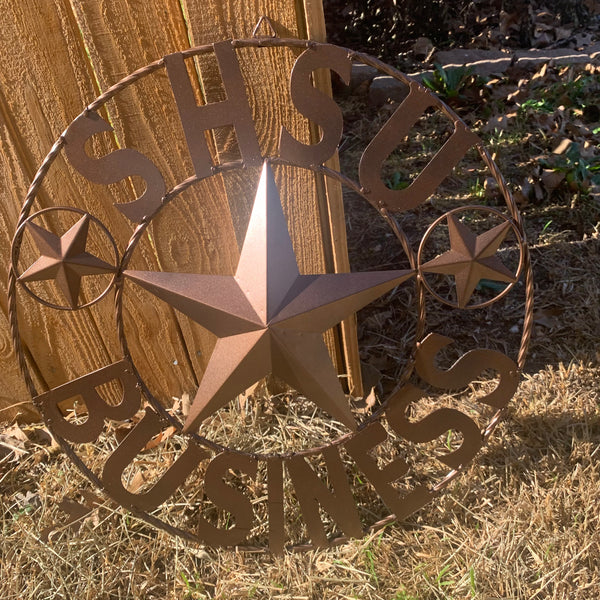 24",32" SHSU SAM HOUSTON BEARKATS BUSINESS RUSTIC BRONZE COPPER METAL CUSTOM VINTAGE CRAFT RUSTIC BLACK TEAM STAR HANDMADE