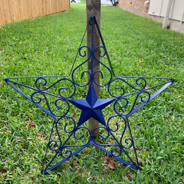 17" SCROLL ART BRIGHT BLUE Barn Star Metal Wall Art Western Home Decor Vintage Rustic Bronze Copper Art New-#A18002