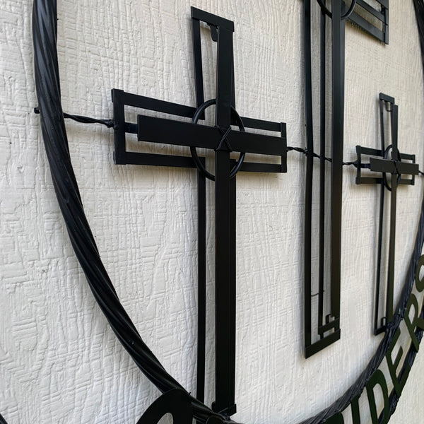 40"GOD BLESS OUR RIDERS CRUCIFIX BLACK CROSS METAL WALL ART HANDMADE