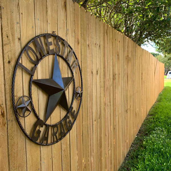 LONESTAR GARAGE STYLE CUSTOM BARN NAME STAR LONESTAR GARAGE METAL NAME BARN STAR WITH TWISTED ROPE RING 3d STAR ART WESTERN HOME DECOR RUSTIC BROWN