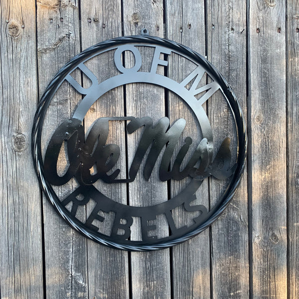 12",18",24",32" OLE MISS REBELS MISSISSIPPI BLACK CUSTOM VINTAGE METAL CRAFT TEAM SIGN HANDMADE RUSTIC BLACK