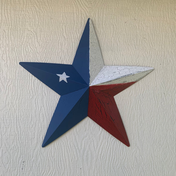 CRACKLE STYLE RED WHITE & BLUE METAL BARN STAR METAL WALL ART WESTERN HOME DECOR RUSTIC NEW