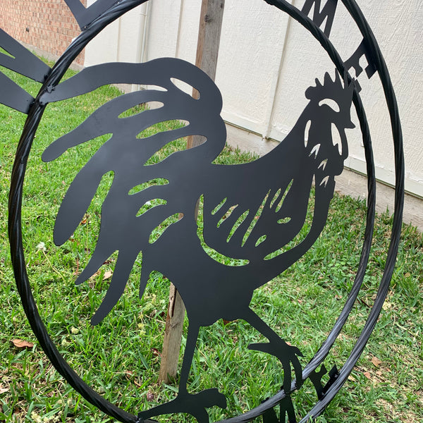 YOUR CUSTOM NAME BLACK ROOSTER LASERCUT METAL ART WITH RING DESIGN WESTERN METAL ANIMAL ART HOME WALL DECOR BRAND NEW