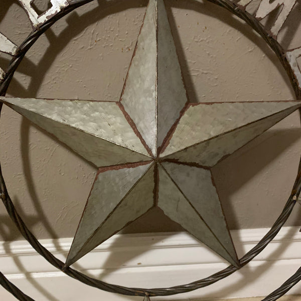 #RT6160 WELCOME GALV 24" METAL BARN STAR TWISTED RING WESTERN HOME DECOR HANDMADE NEW