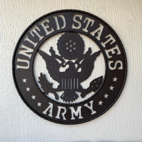 24" USA ARMY MILITARY BROWN  METAL DISC STYLE WALL ART DECOR VINTAGE CRAFT WESTERN HOME DECOR NEW