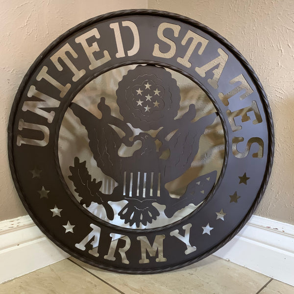 24" USA ARMY MILITARY BROWN  METAL DISC STYLE WALL ART DECOR VINTAGE CRAFT WESTERN HOME DECOR NEW
