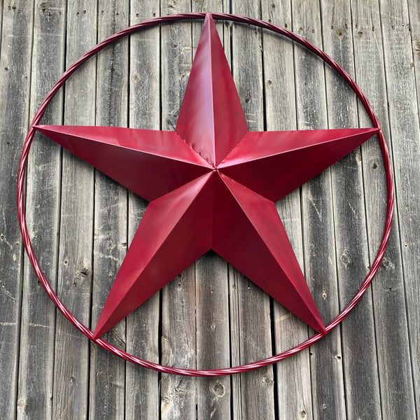 CRANBERRY BURGUNDY STAR RED STAR BARN METAL LONESTAR TWISTED ROPE RING WALL ART WESTERN HOME DECOR BRAND NEW