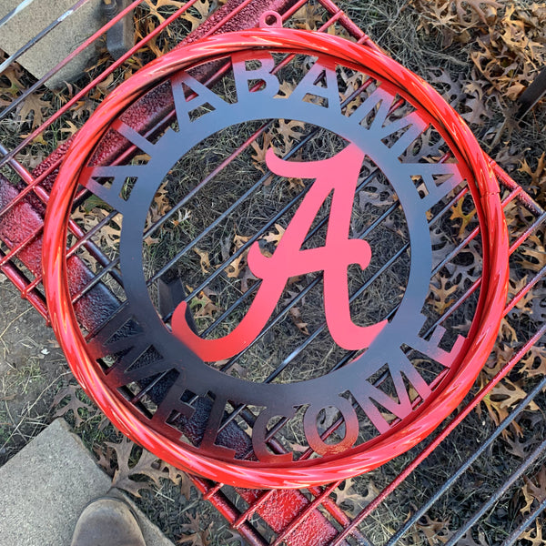 ALABAMA WELCOME RED & BLACK CUSTOM METAL VINTAGE SIGN TEAM HANDMADE